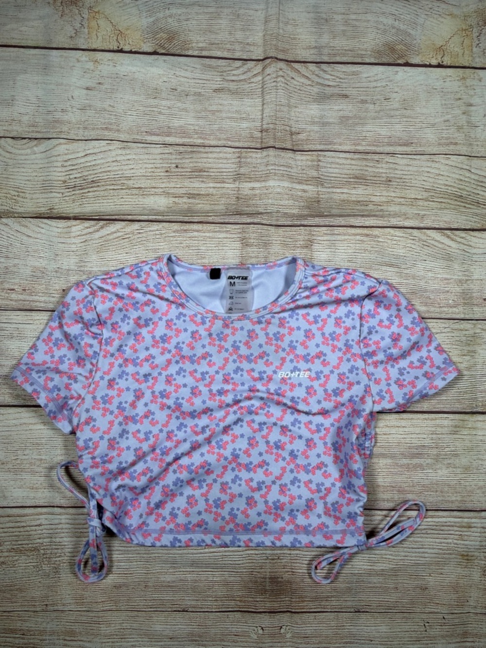 BO+TEE Pink & Lavender‎ Floral Drawstring Crop Tee